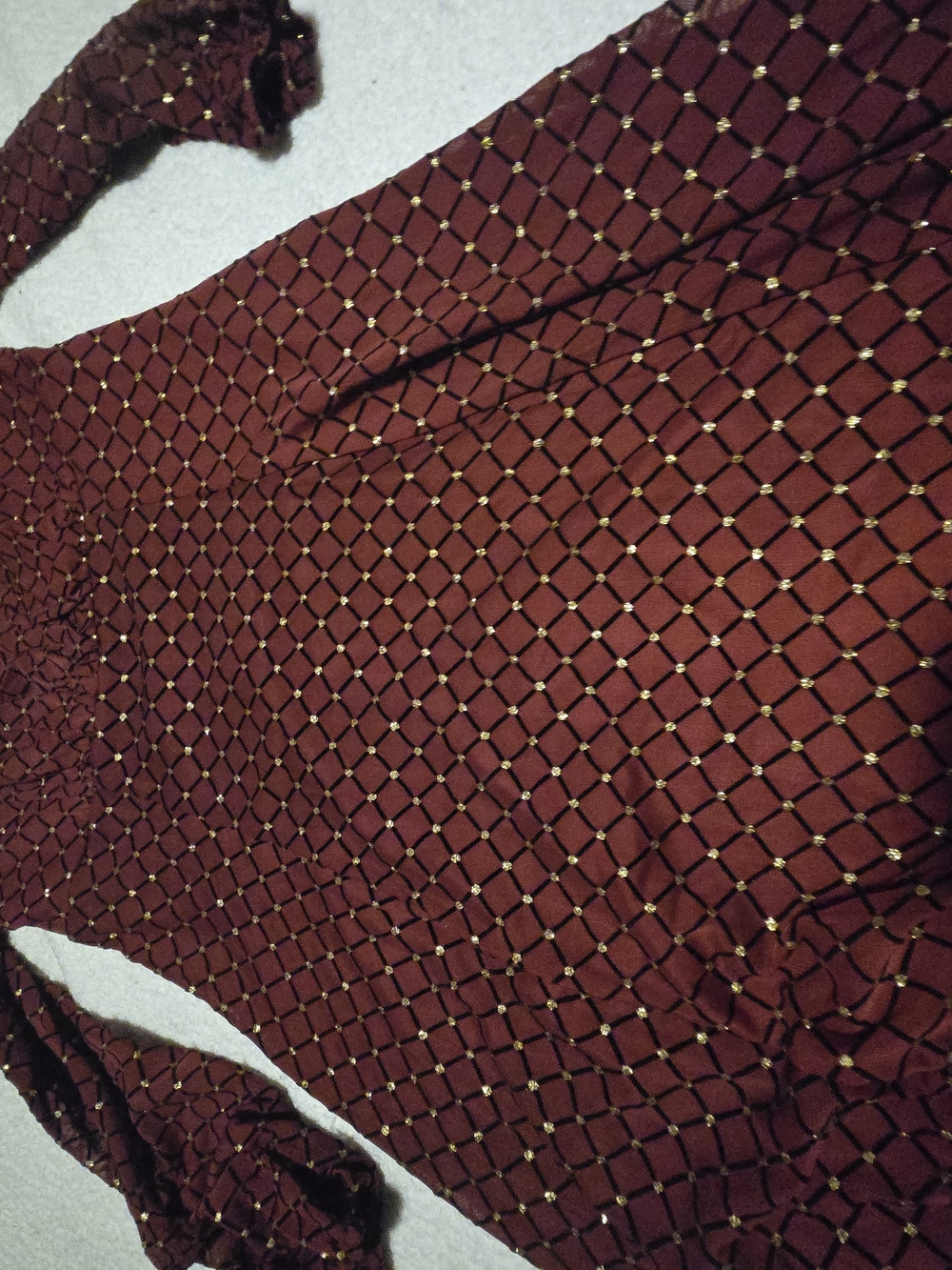 Lily Rose Rust Brown Midi Dress with Gold Dot Lattice